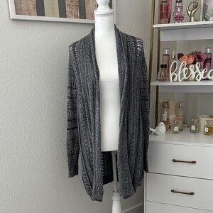 Maurices Charcoal with Silver and Black Striping Open-Front Knit Cardigan